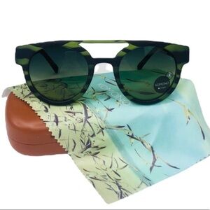 New KOMONO Dreyfuss sunglasses Green Safari shield stripe